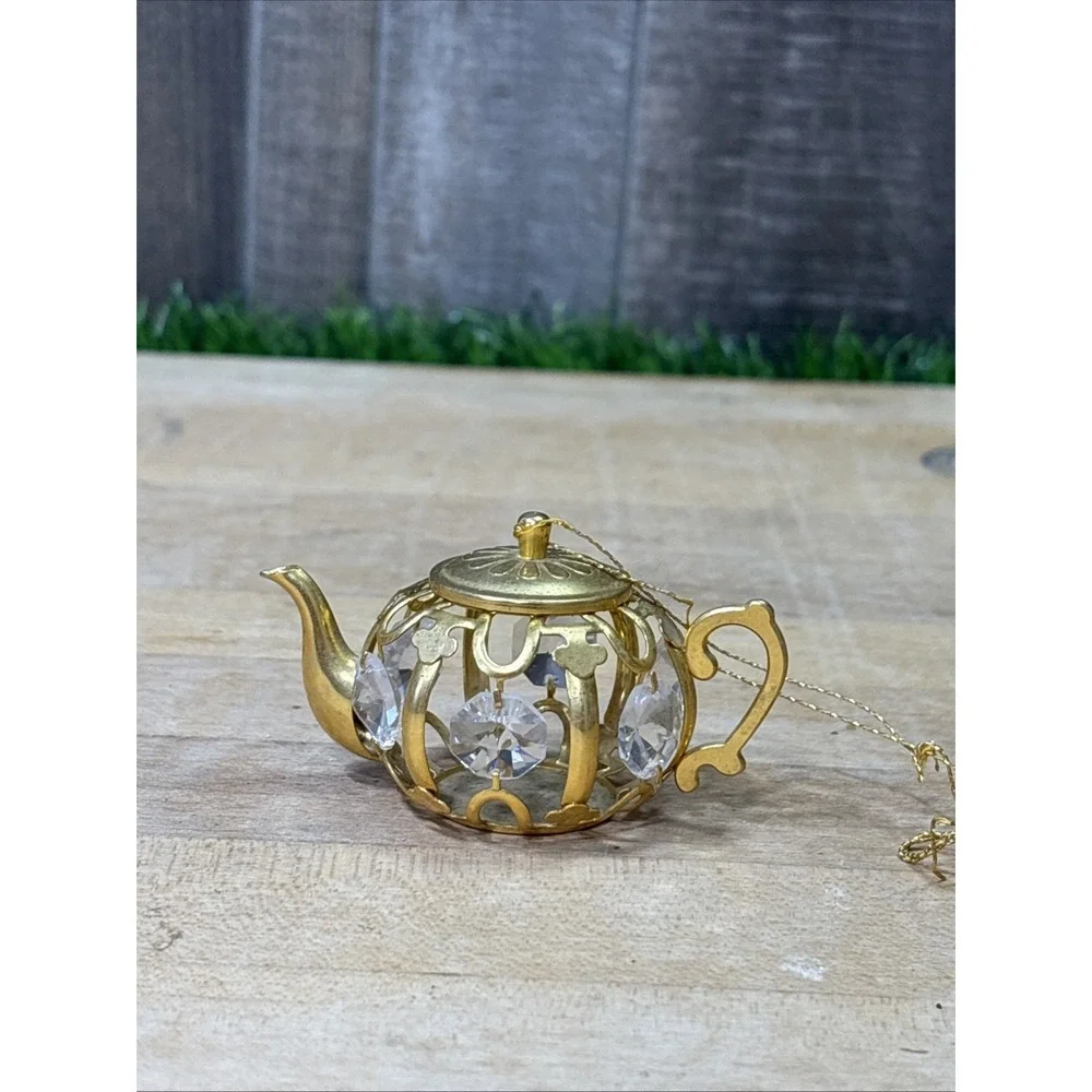 Vintage KG & C Inc. 24K Gold Plated Austrian Crystal Teapot & Wind Chime Set